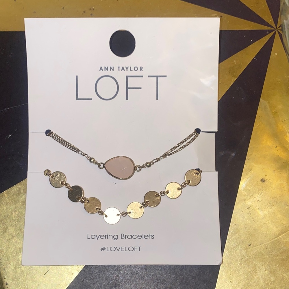 LOFT Gold and Pink Layered Bracelets Ann Taylor Stacking Minimal Stone Delicate